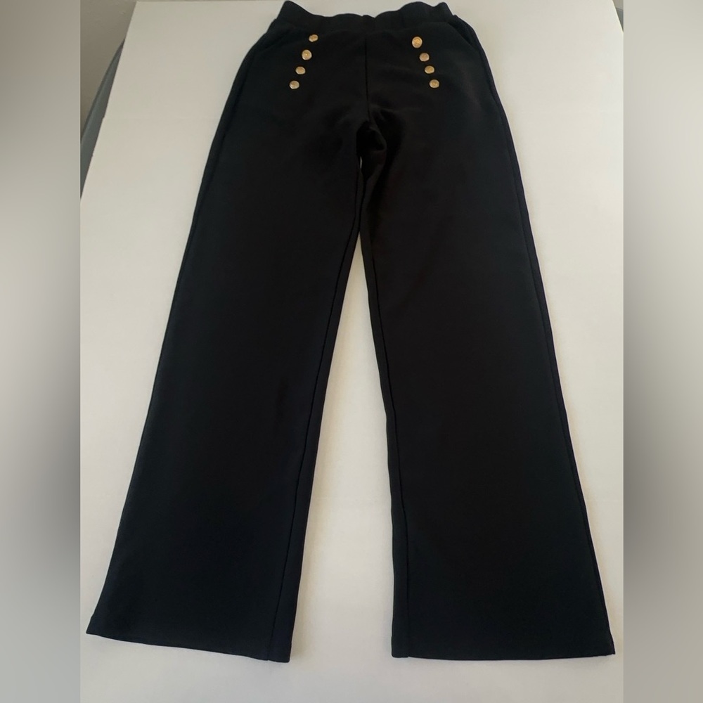 A4 Sports Black Pants with Gold Buttons Women’s Size L – Stretch Dressy Trouser - Picture 10 of 10